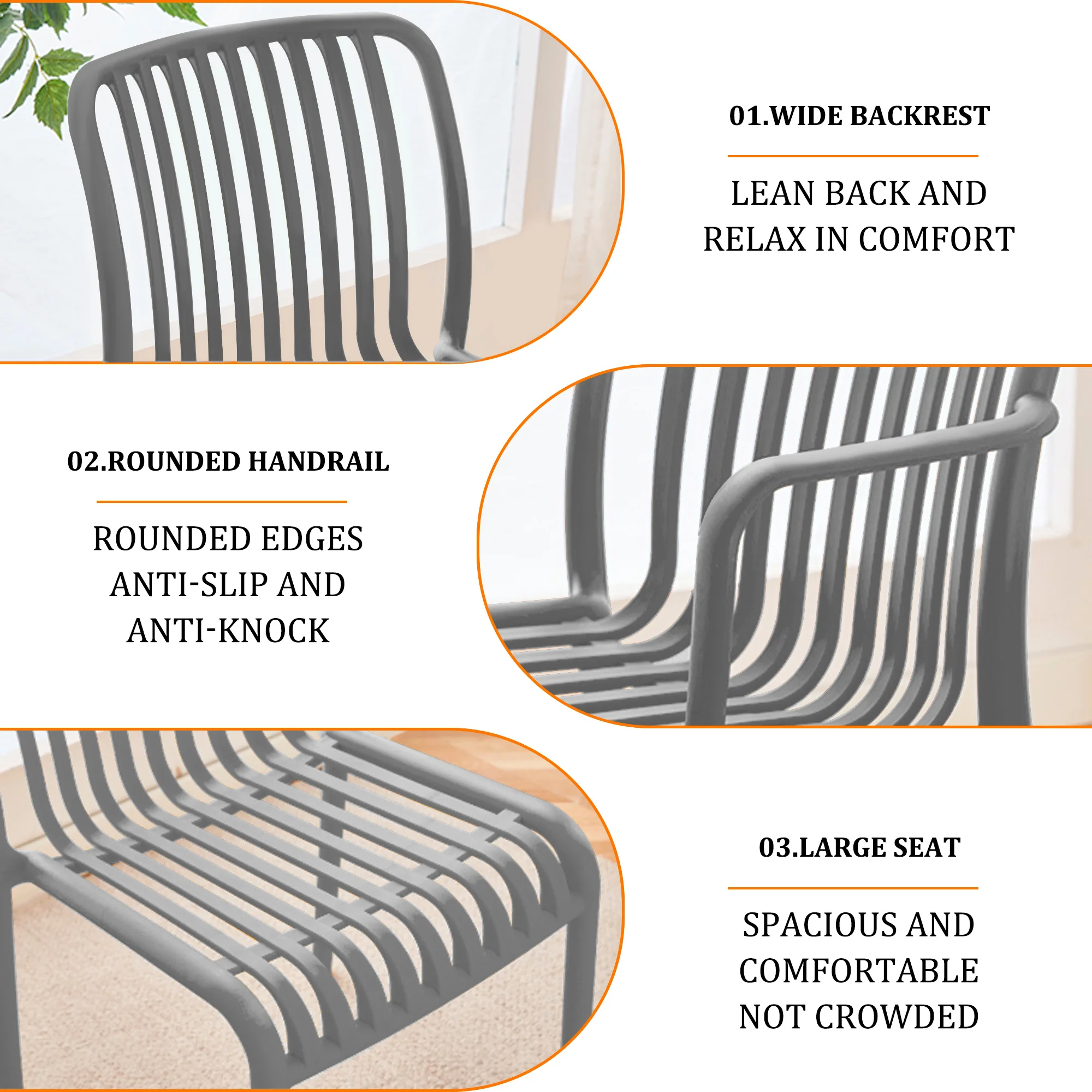 Set of 4 Waterproof Patio Dining Chairs, Curved Back Stackable Chairs for Indoor Outdoor Use, Perfect for Patio Deck Porch Backy