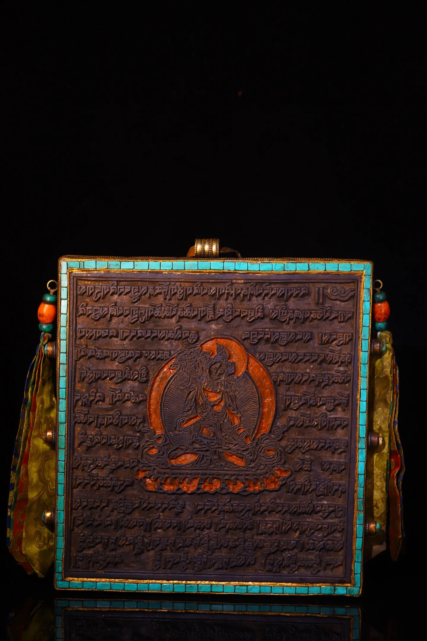 Bodhi Root Wood Painted Mosaic Gem gZi Beads Turquoise Gdugs Kar Classic Version  Buddha Board hanging panel Prayer flag