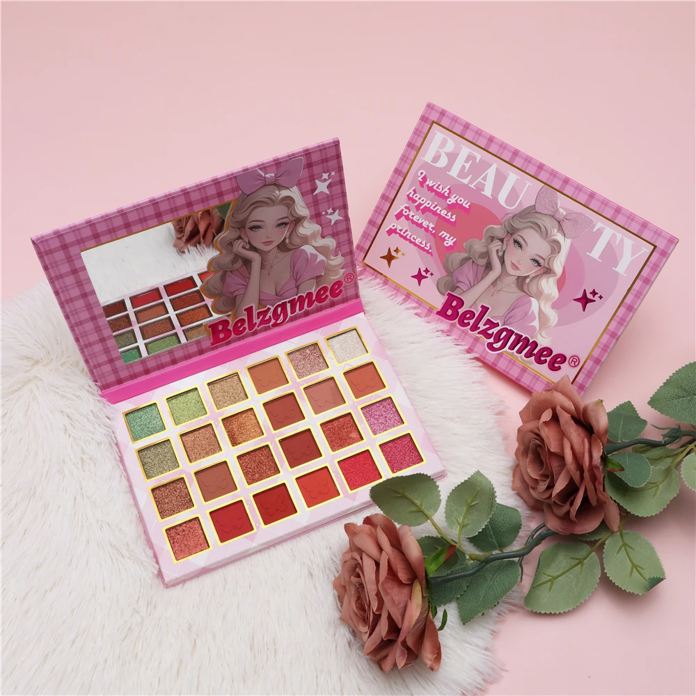 BELZGMEE 24 Colors Beauty Girl Bright Eye Shadow Palette Book Wholesal Glitter Eyeshadow Professional Makeup for DIY Cosplay