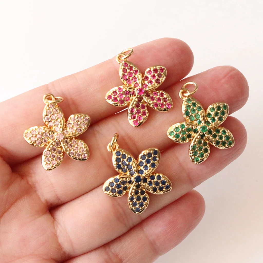 Hot 4Pcs-19mm18K Gold Plated Flower Shape Charms Pendants，For Jewelry Making DIY Earring Bracelet Necklace Fittings Supplies