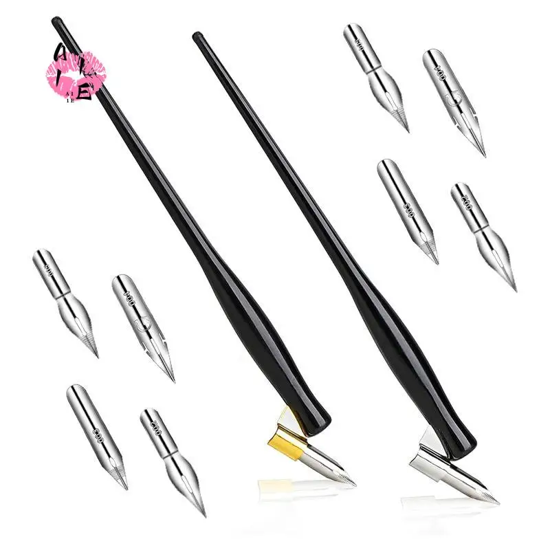 A11E-10PCS Oblique Calligraphy Dip Pen Set Comic Pen Nib Set Fluid Writer Pen, 2-In-1 Drawing Pen Holder With 8 Pieces Nibs