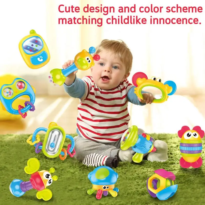 Rattle Teether 10PCS Sensory Teether Toys Learning Activities Early Development Toy For Kids Ages 0-3 Enhance Fine Motor Skills