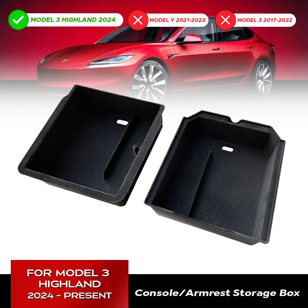 For Tesla Model 3+ Highland 2024 Center Console Eyeglasses Storage Case Armrest Storage Box Upper&Lower Flocking Accessories New