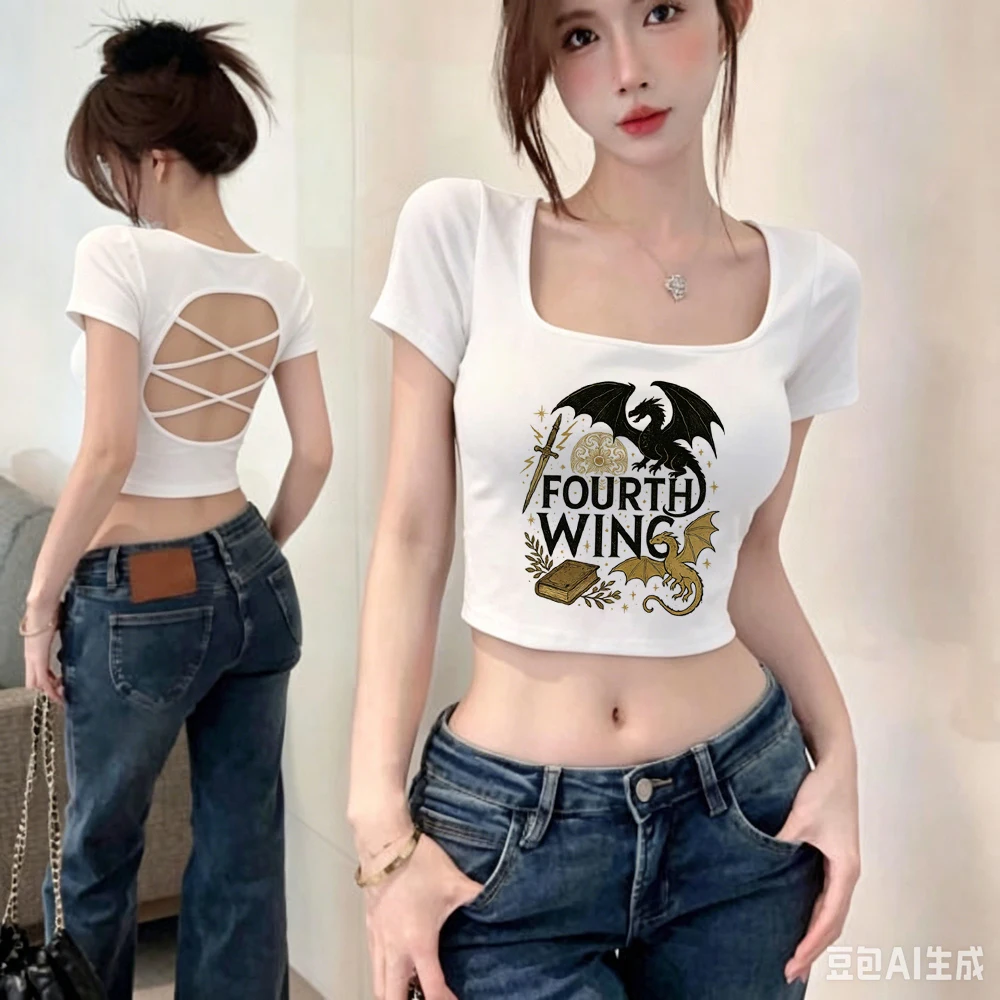 Fourth Wing crop top ladies cheap korean fashion cutecore funny t-shirt kawaii streetwear scene  grunge emo