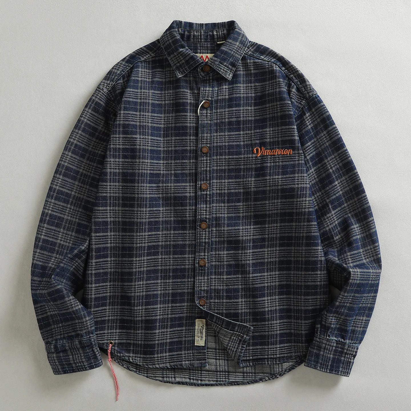 

2026 Spring New Japanese Retro Long-Sleeve Turn-down Collar Letter Embroidery Plaid Shirt Men's 100%Cotton Washed Casual Blouses