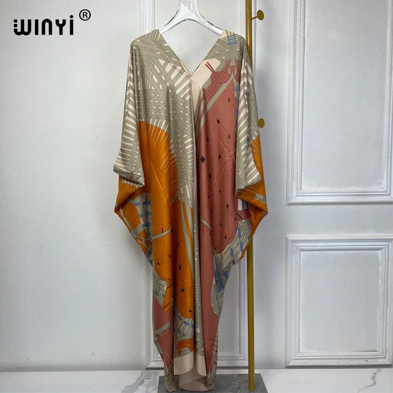 WINYI summer kaftan kuwait Women Boho print Beach Maxi Dress abaya dubai luxury abaya donna musulmana dubai Fashion abito da sera