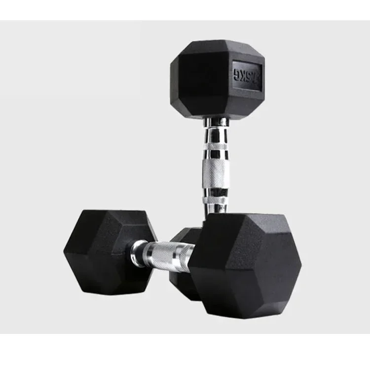 Wholesale 1-10kg Gym Hexagonal Rubber Coated Dumbbell Black Cast Iron Dumbbell Hexagonal Dumbbell