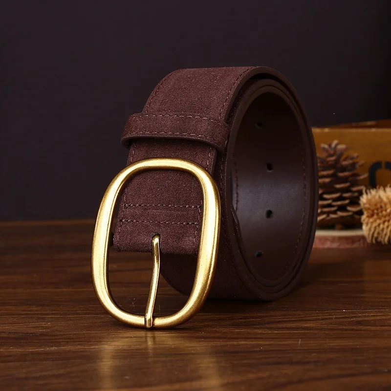 4.3CM Suede Suede High Quality Genuine Leather Belts for Women Brand Strap Needle Buckle Fancy Vintage Jeans Cowboy Cintos