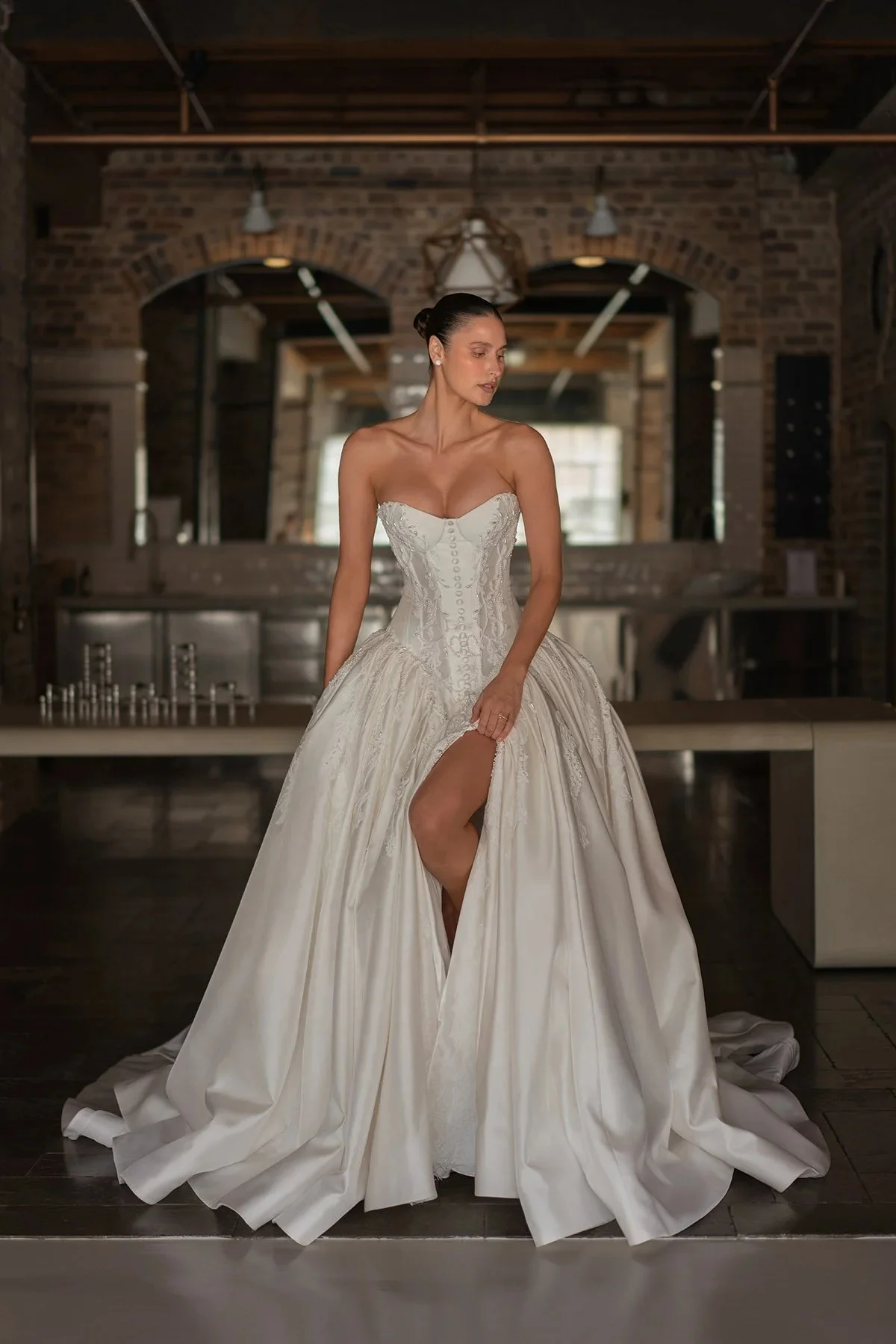 Vestido Noiva Minimalista Vestidos Feminino Elegante Para Casamento Luxury Wedding Dress A Line Satin Basque Waist De Princesa