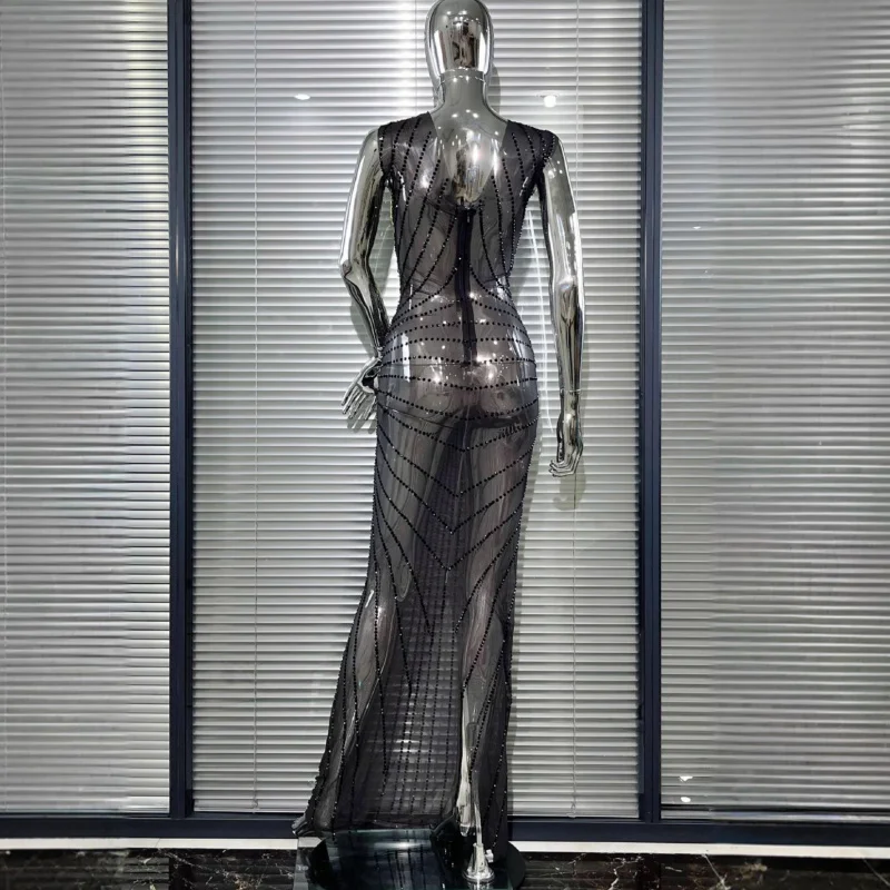 Nova chegada vestido de desempenho feminino vestido de diamante banquete de aniversário elegante vestido longo fino vestido de noiva vestido de desempenho