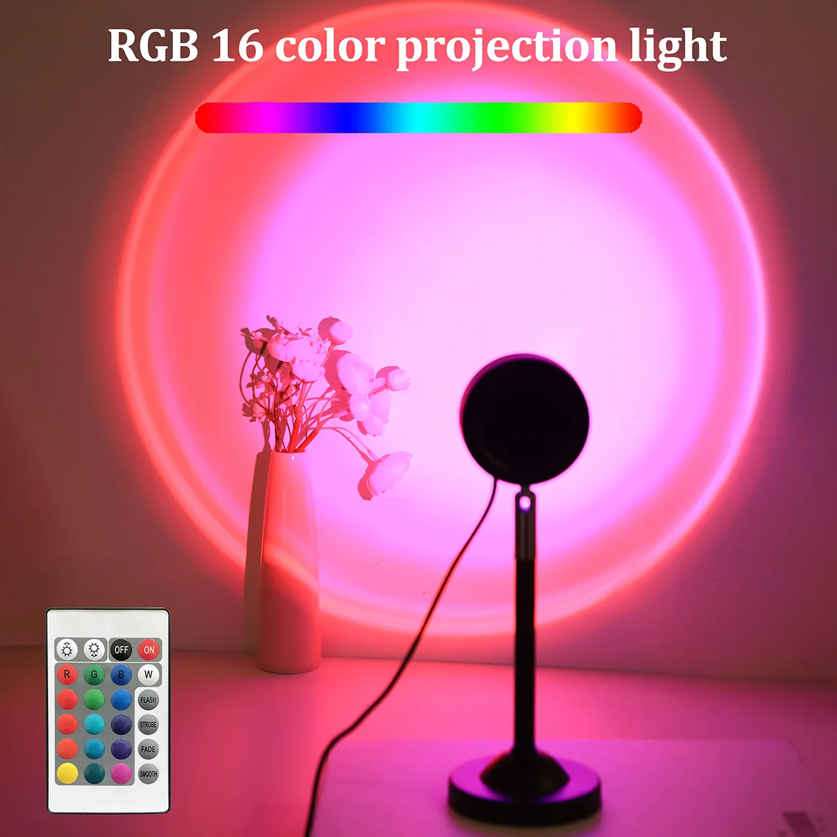 USB Sunset Projection Light, Remote Control 16 Colors, 180 ° Rotation, Suitable for Bedroom Photography Atmosphere Decoration