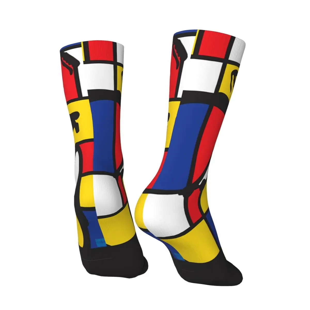 Crazy compression Mondrian Bicycle Sock for Men Vintage Cycling Seamless Pattern Crew Sock Novelty