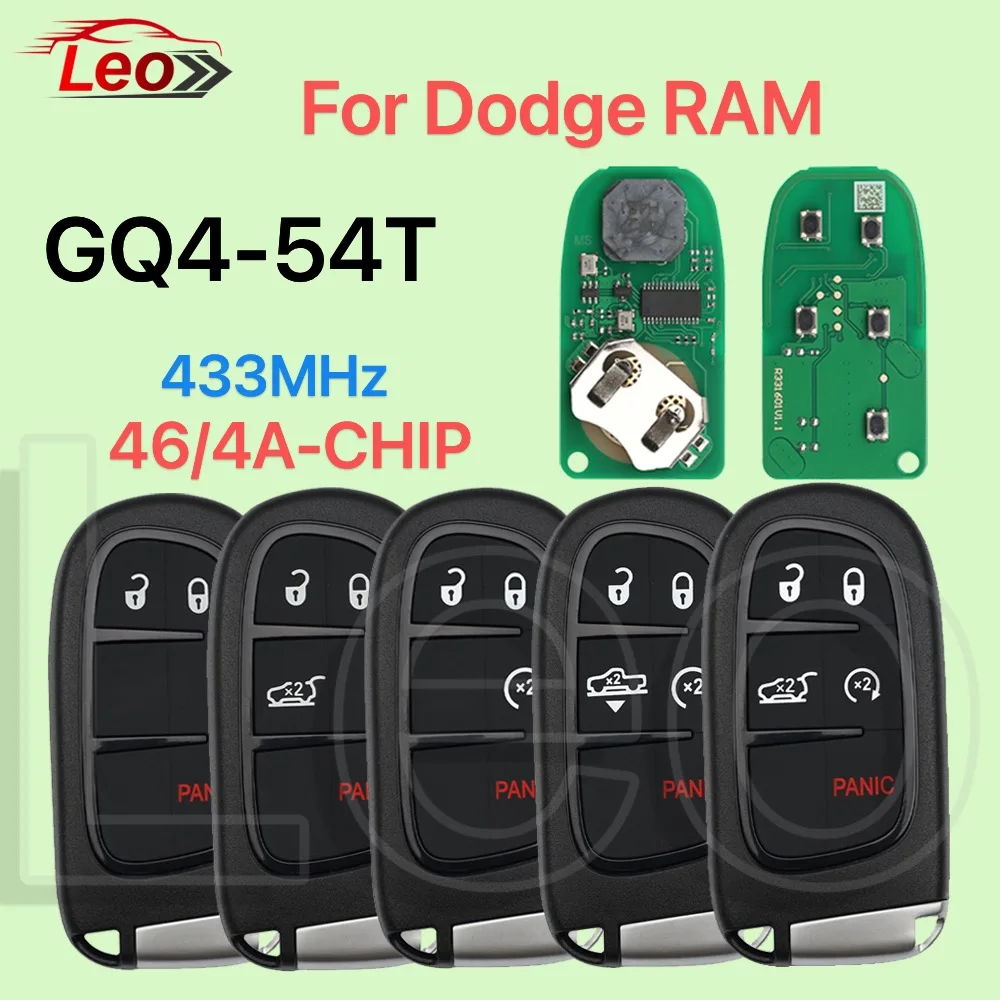 Leo GQ4-54T 46/4A-CHIP 433MHZ Kunci Remote Pintar Mobil untuk Jeep Cherokee Dodge Ram 1500 2500 3500 Durango Chrysler Tanpa Kunci