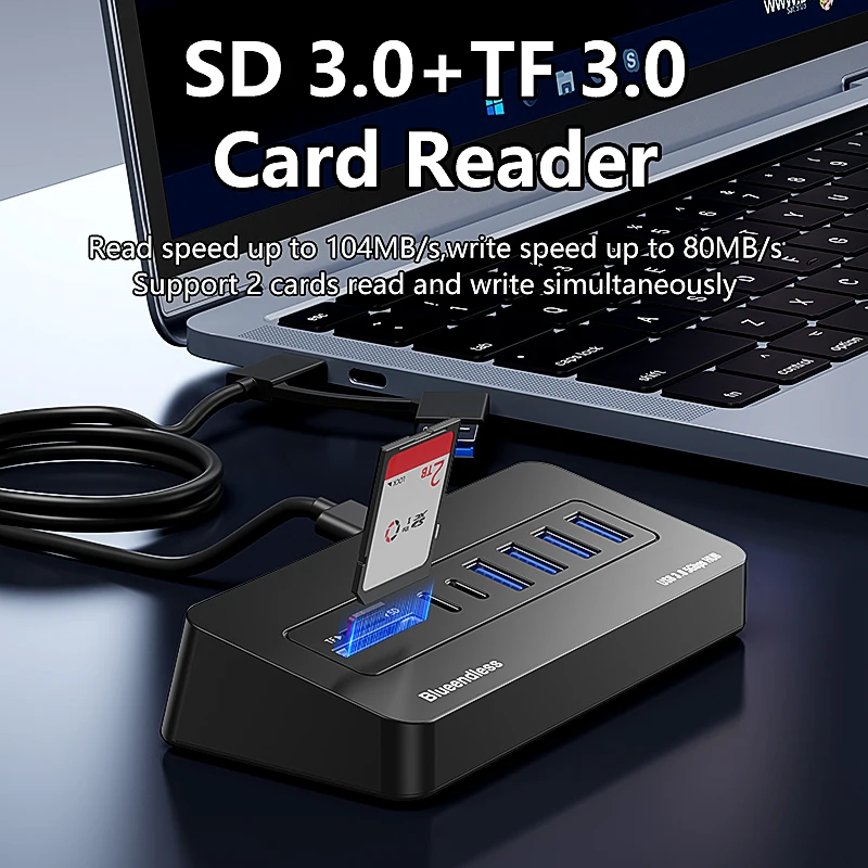Blueendless Multi-Port USB-C Hub Docking Station 5Gbps USB3.0 Splitter 7/8-Port  2-in-1 Cable 5V External Power For Laptop PC view 5