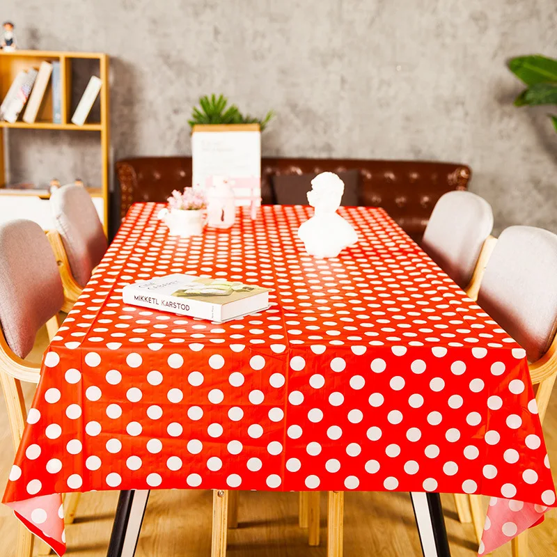 Disposable Plastic Tablecloth Dot Table Cover Waterproof Birthday Party Wedding Tablecloth Eco-Friendly Tableware 137X274CM