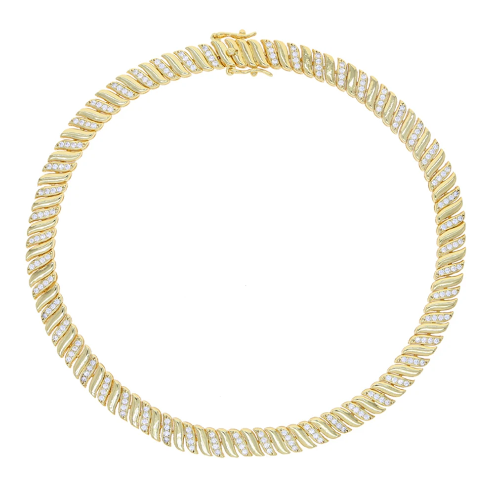 2025 New Gold Color Herringbone Snake Chain Bracelet Necklace 10mm CZ Stones Choker Hop Hip Rapper Fashion Women Jewelry Set