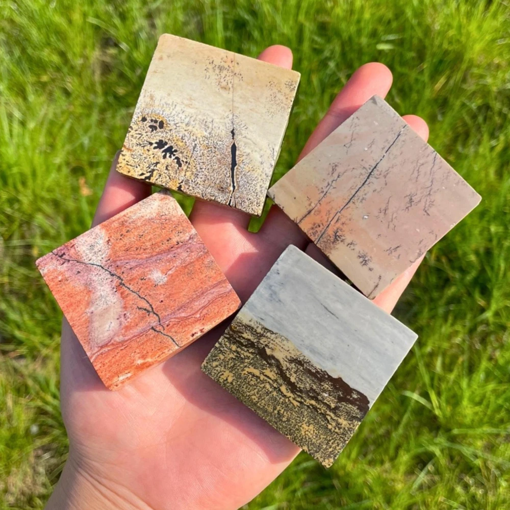 Natural Picture Stone Square Slice, with Unique Patterns, Home Decoration, Healing Crystal, Holiday Gifts, Collection
