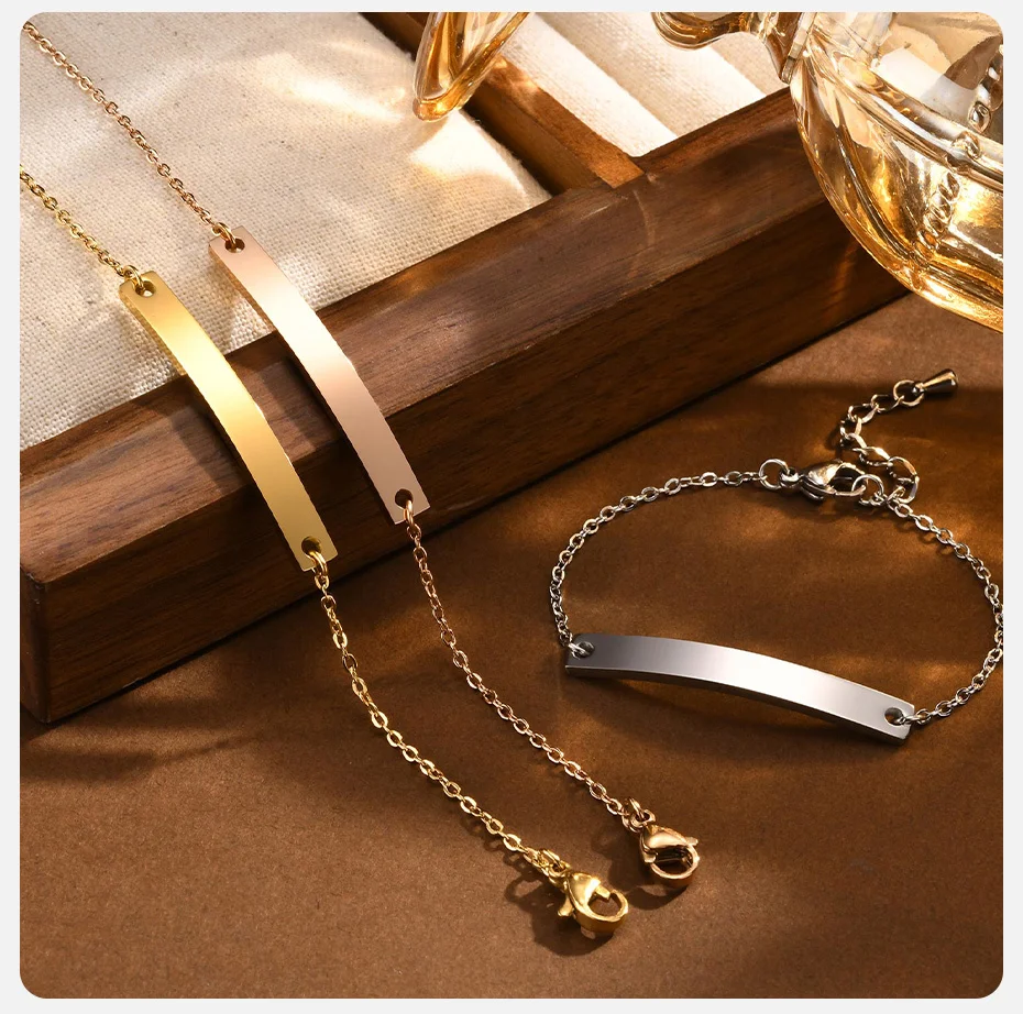 Vnox zierliche kostenlose individuelle Damen-Armbänder, einfache Gravur mit Namen und Datum, Edelstahlstange, verstellbare O-Kabelkette, schickes modisches Geschenk – Detail 9