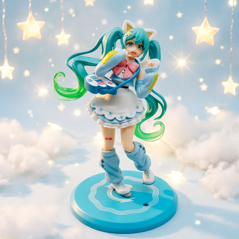 Figura de acción de Hatsune Miku con orejas de gato de anime de 19 cm, modelo de colección de PVC, adornos periféricos decorativos, juguete.