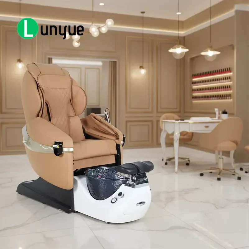 Luxury Nail Chair with Sliding Armrest Swirl Foot Bath Back Massage Manicure Pedicure Furniture for Beauty Spa