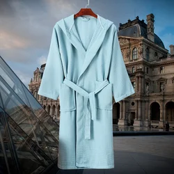 Summer Cotton Bathrobes Men Robe Women Nightwear Hooded Sleepwear Muslin Women'S Home Clothes Solid Color Robes Women Nightie