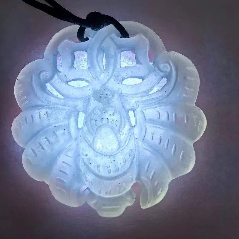 Green Jade Blessings Are Before Your Eyes Amulet Double Sided Carving Pendant 231