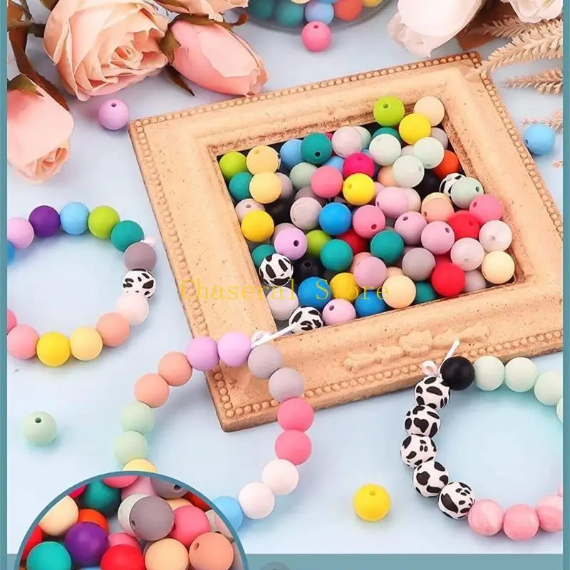 E7CE 500PCS Silicone Beads Rainbow for Bracelet Jewelry Crafts Bag Pendant for Schoolgirls Loose Beads for Keychain Making