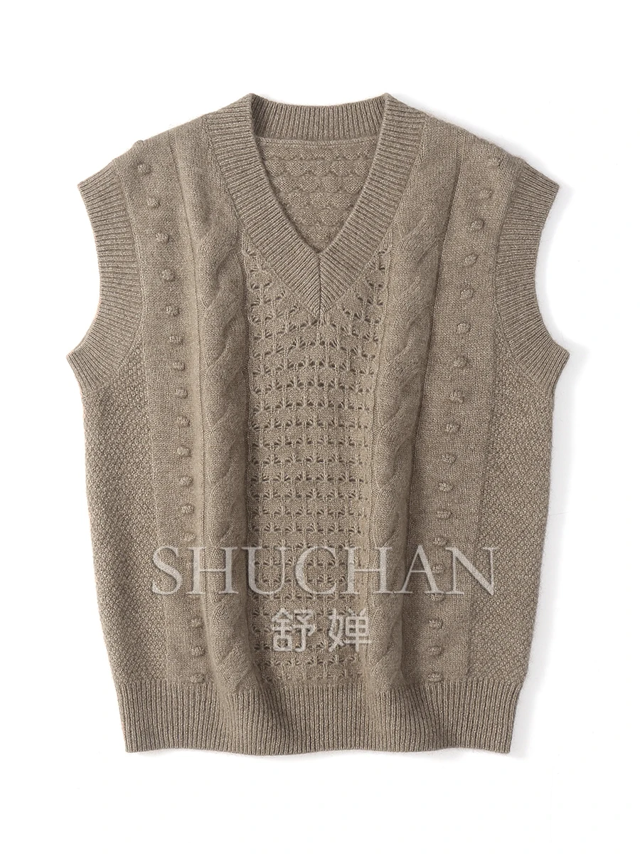 100% pure cashmere vest women's V-neck vest pullover knitted loose sleeveless sweater new