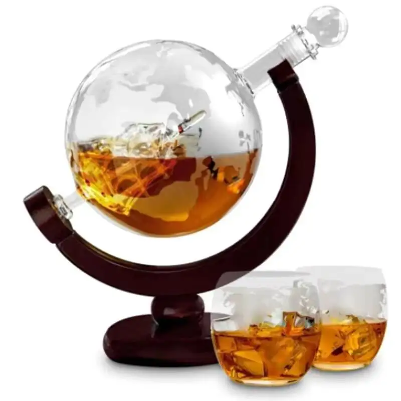 Decantador de whisky de 850ML, dispensador de whisky antiguo para licor, Bourbon, Vodka, decantador de copa de vino, globo con soporte de madera