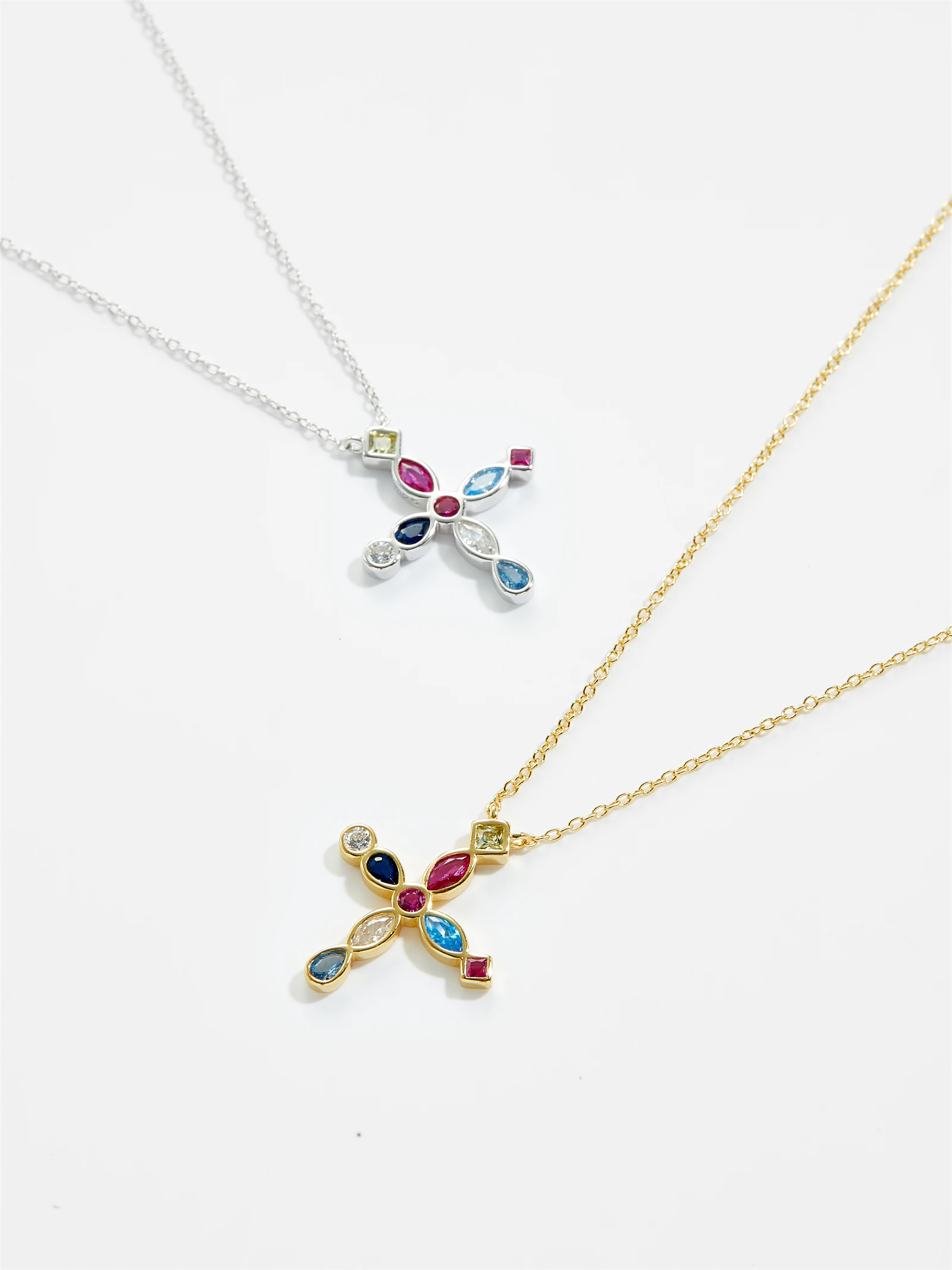 ANDYWEN 925 Sterling Silver Gold Rainbow Cross Zircon Naszyjnik Długi łańcuszek Drop Earring 2020 Rock Punk Fashion Fine Jewelry Set — zdjęcie 2