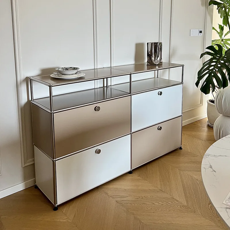 

Modular Sideboard Living Room Storage Cabinet Bedroom Stainless Steel Frame Wood Storage Shelf-No Keys Customizable Cabinet