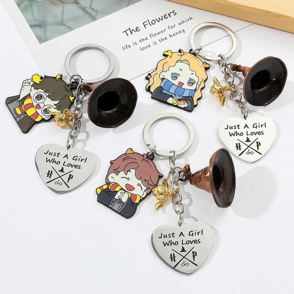 Harry Potter Cartoon Pendant Keychain, Hermione Granger, Sorting Hat Keychains, Kawaii Jewelry Gifts for Fans, Backpack