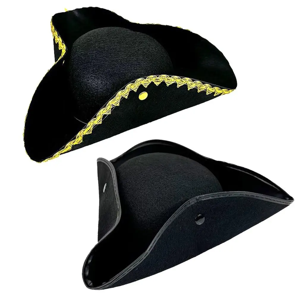 Casual Vintage Western Cowboy Hats Faux Leather Stage Performance Tricorn Pirates Cap Solid Color Captain Hat Cosplay