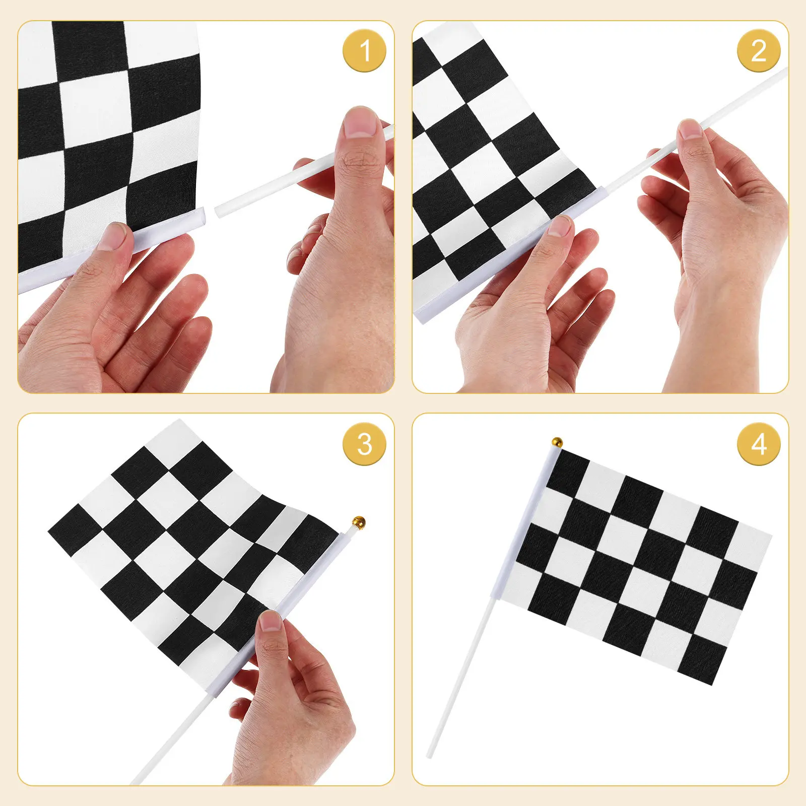 25Pcs Classic Checkered Race Flags Polyester 14x21cm Black White Mini Hand Flags for Auto Racing Fans Event Decoration