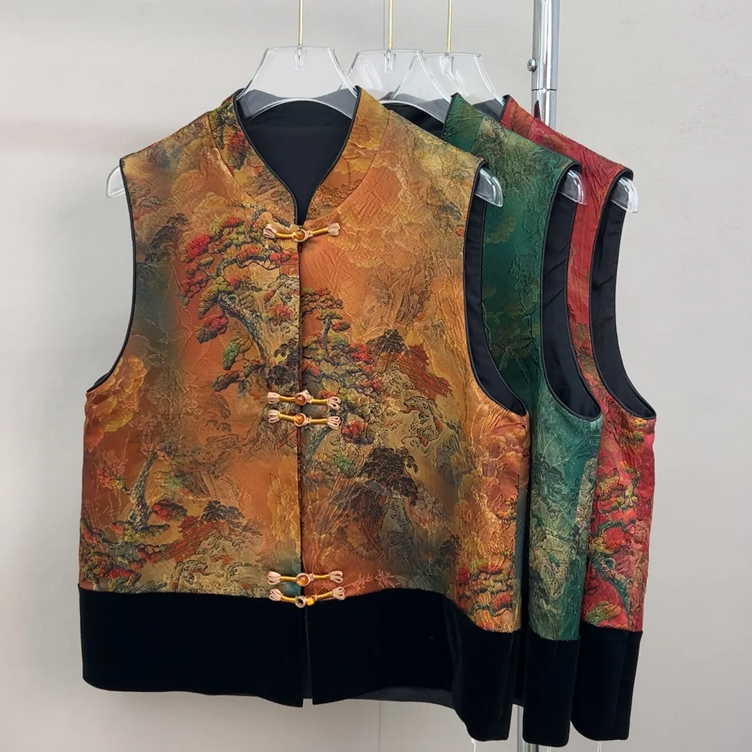 

Женский жилет в китайском стиле с вышивкой и пуговицами, в национальном стиле, весна-осень, ретро, с подплечниками, модный