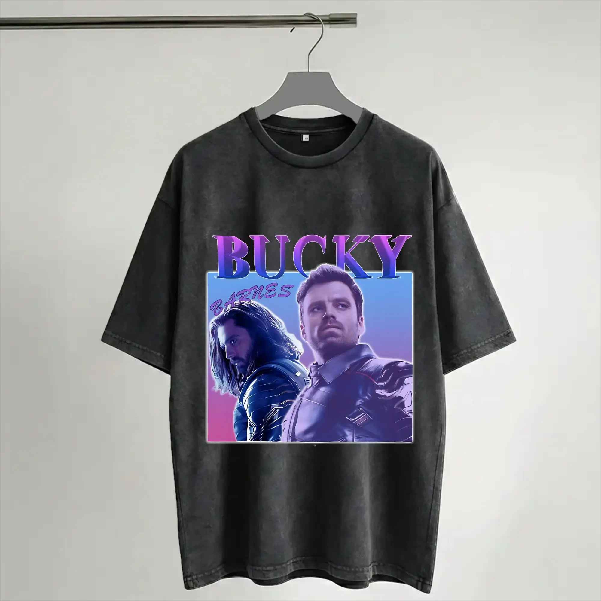 Harajuku Washed Shirt Soldier Bucky Barnes  Outfit Retro T Shirt Oversize  Streetwear Short Sleeve Graphic Printed Tees