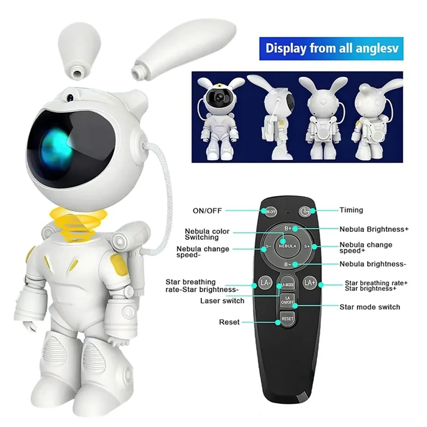 Проекционные огни космонавта с космическим кроликом, полные звезд, украшенные ночниками, детские праздничные подарки