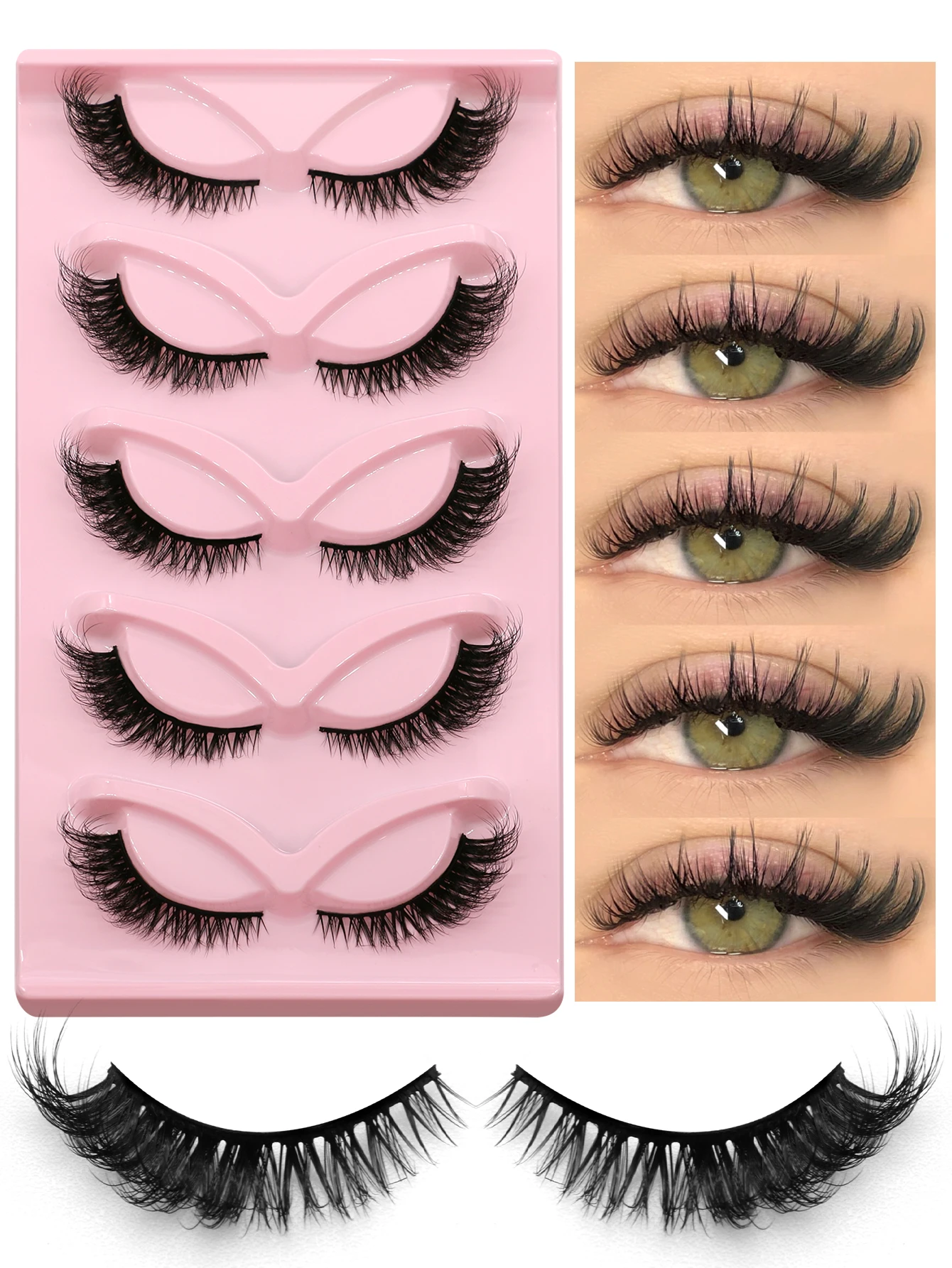 5 Pairs False Eyelashes Cat Eye Lashes Manga Lashes Faux Mink Eyelashes Natural Long Winged End Eye Elongated Eyelashes Faux Cil