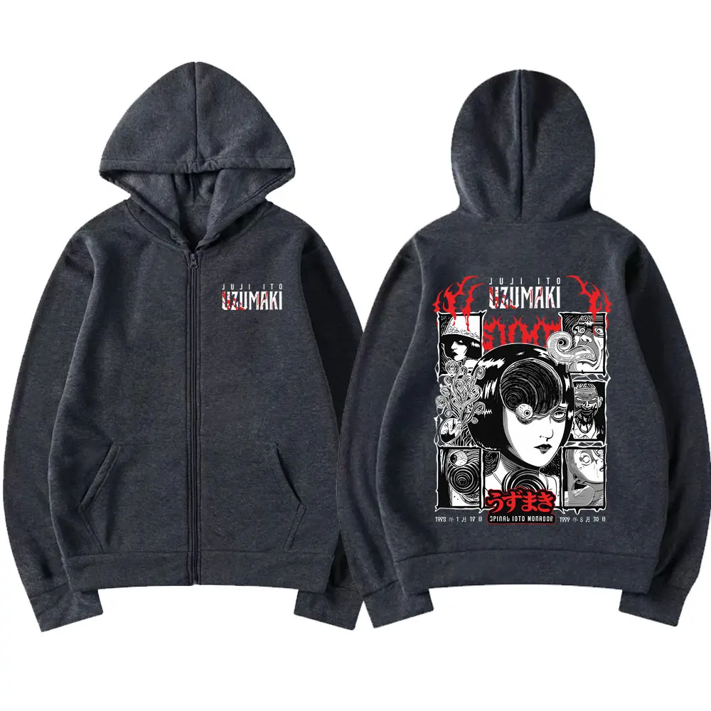 Anime Junji Ito Spirale Uzumaki Kirie Goshima Reißverschluss-Hoodie Herbst Winter Herren Damen Manga Gothic Horror Zip-Up-Jacke Streetwear – Detail 5