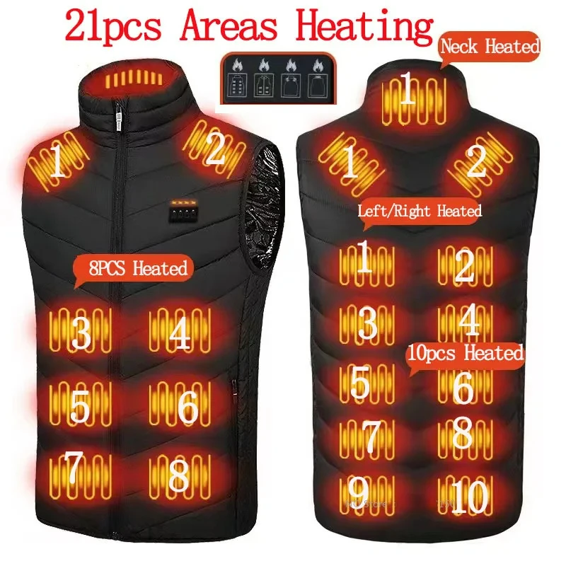 21 Areas Heated Vest Men Jacket Heated Winter Womens Electric Usb Heater mountain Jacket Man Thermal Vest Body Warmer Coat 6XL