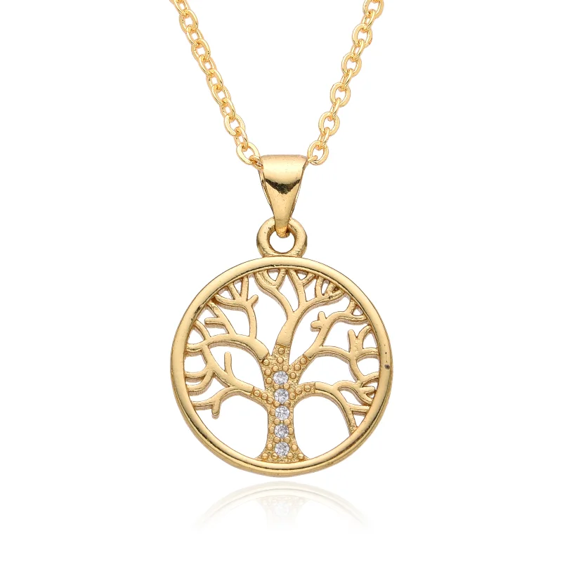 

Round zircon life tree pendant necklace, European and American women's personality and peace tree necklace