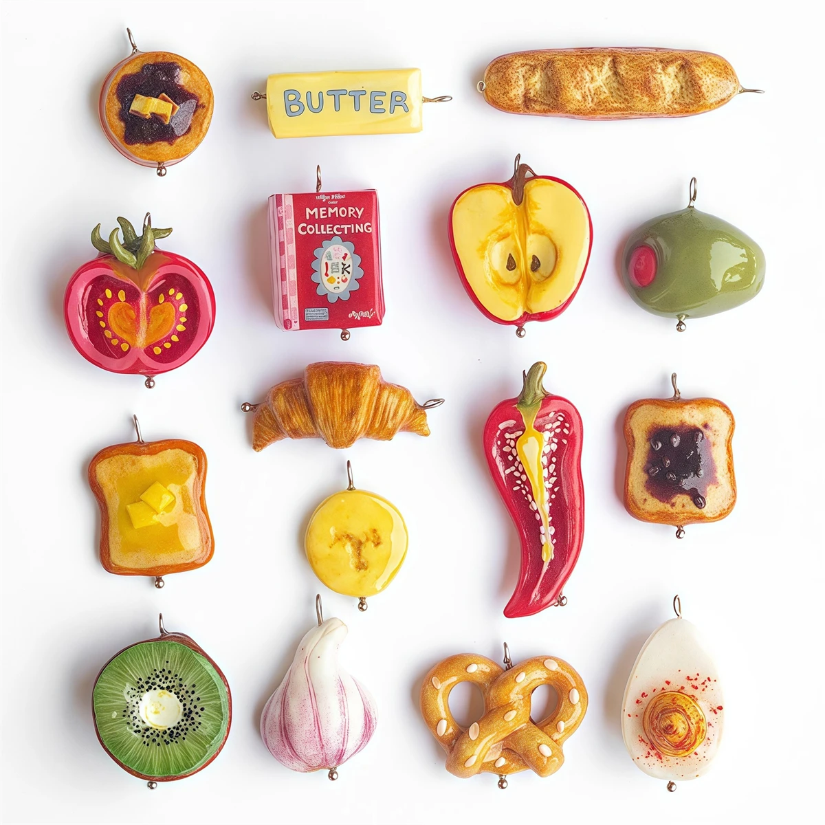 Venta caliente de la serie de frutas gourmet, pan, tomate, manzana, kiwi, colgante de gota de aceite personalizado para mujer