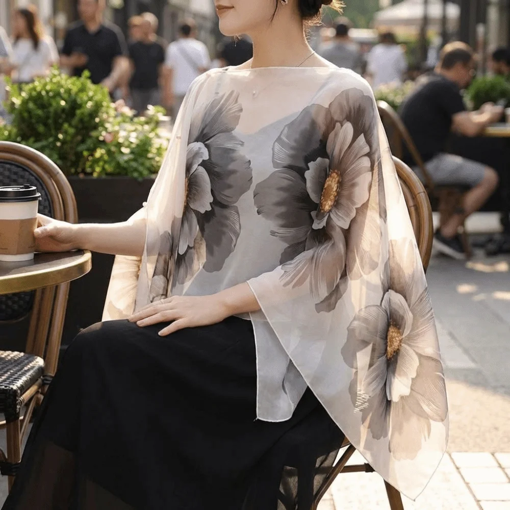 

Многофункциональная дышащая шаль из легкой ткани с защитой от солнца, длинная, с цветочным узором, шифоновый шарф