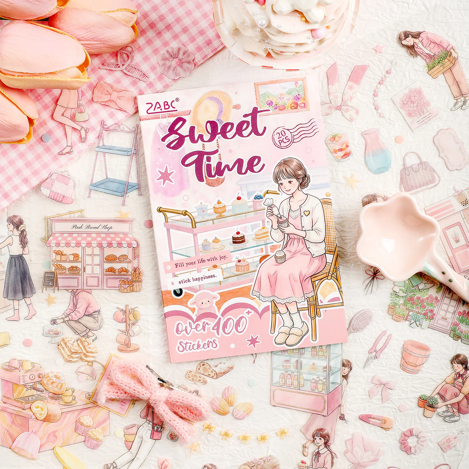 20Pcs Spring‑walk Theme Clear PET Sticker Book, Wooden Cabin Lovely Puppy Scenery Stickers for Journal DIY