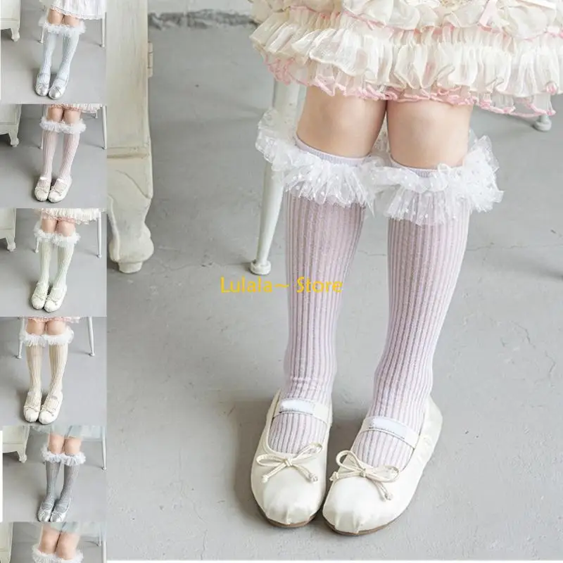 

Y4QA Sweet Over Knee Socks Soft Hosiery with Trim Accent for Toddler Dress Occasion