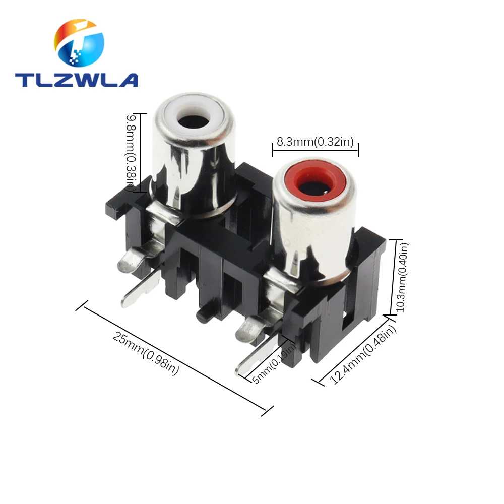 100Pcs Rca Socket Audio-aansluiting Av Lotus Socket AV2-5 2-Hole Socket Wit Rood