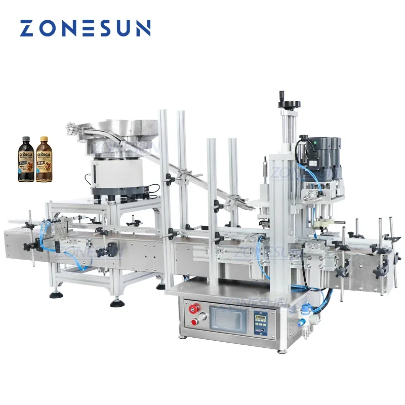 ZONESUN ZS-XG1870V Automatic Bottle Capper Tabletop Benchtop Plastic Jar Tightening Capping Machine Line With Vibratory Bowl