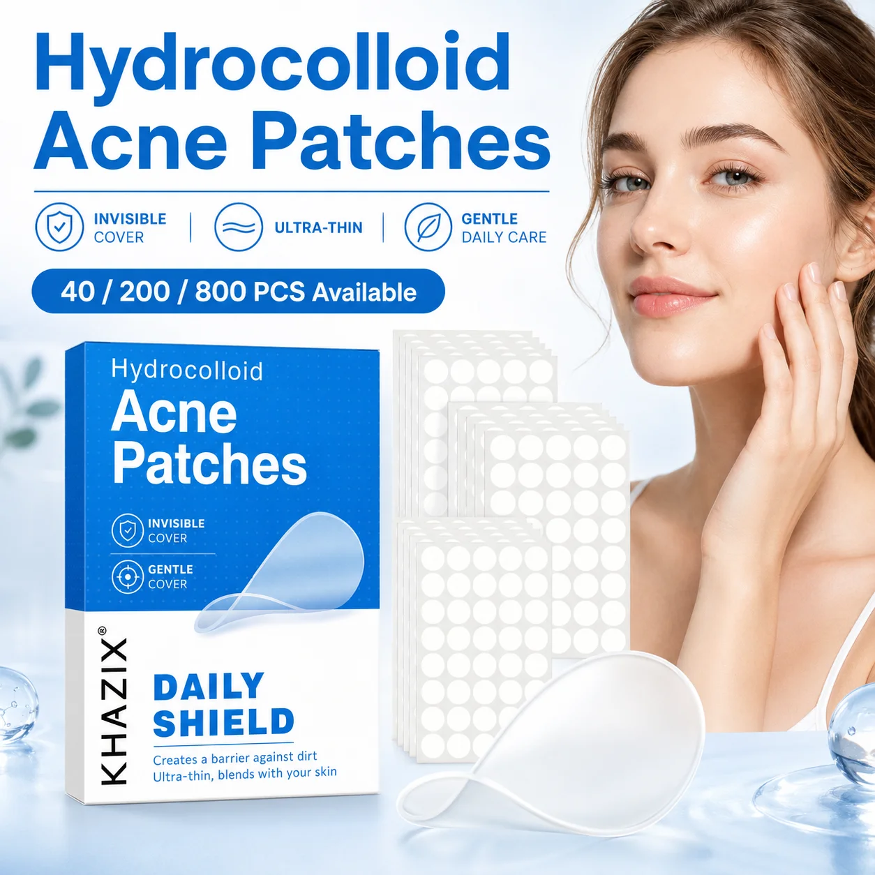 40/200/800pcs Invisible Hydrocolloid Pimple Patches, Transparent Acne Spot Stickers, Waterproof Blemish Cover Patch for Daily