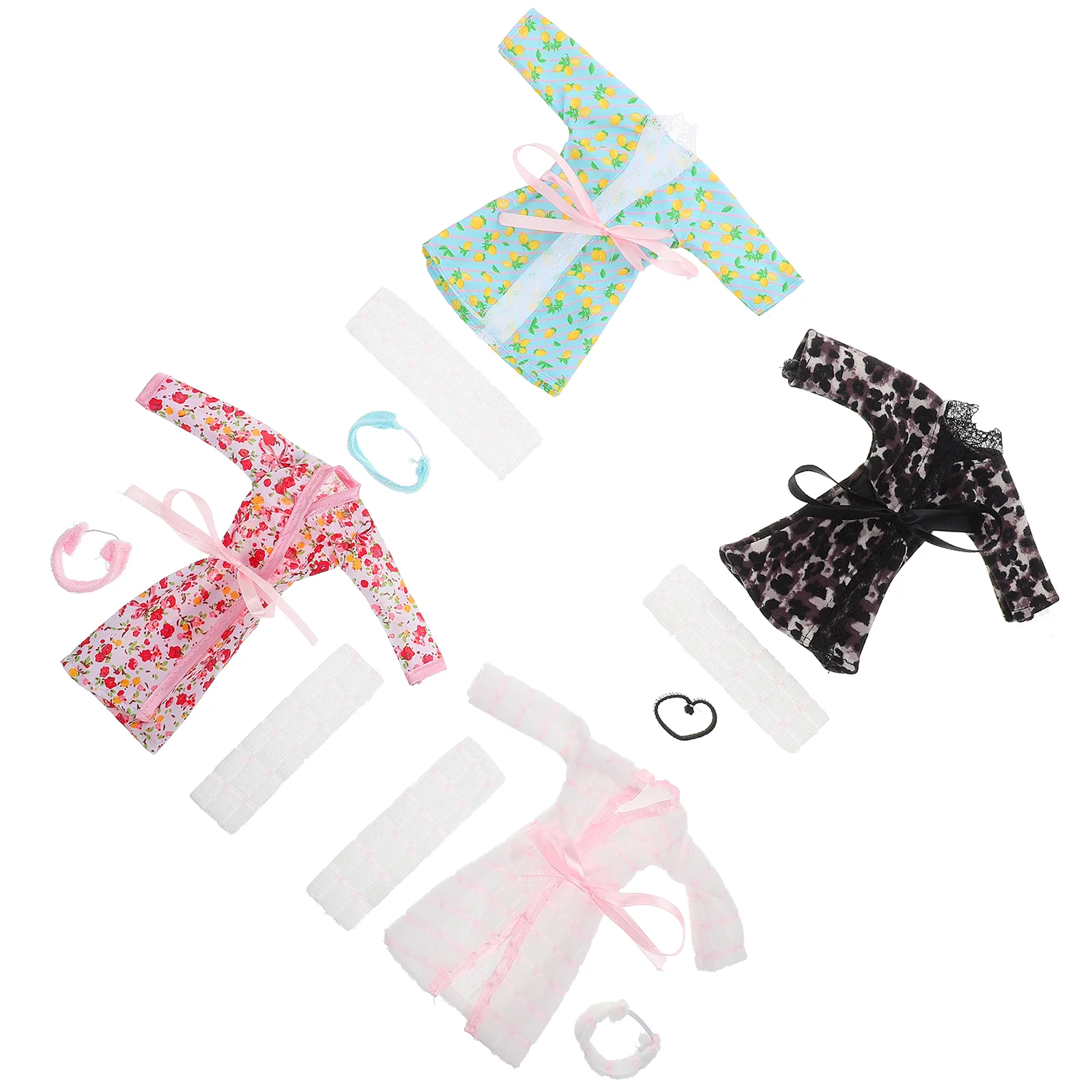 4-sets kleding zachte dikke stof badjas pyjama hoofdband handdoek aankleden speelset meisjes speelgoedset nachtkleding