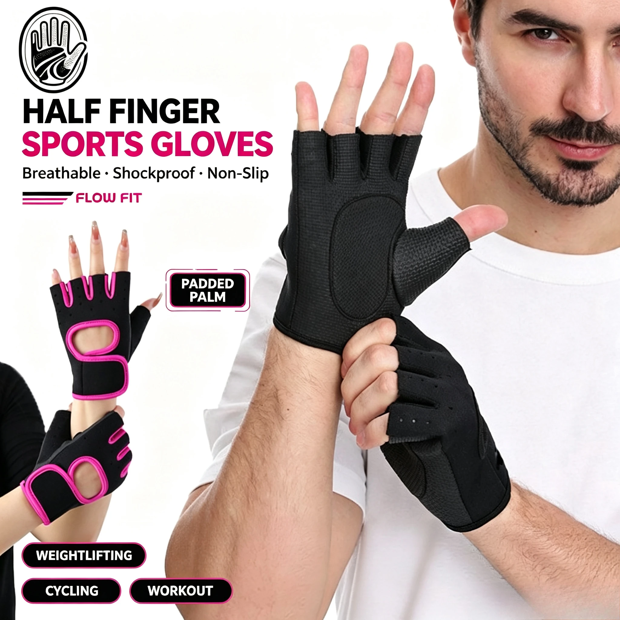 Outdoor Half Finger Cycling Gloves, Shockproof Breathable Gym Weight Lifting Sports Gloves for Men & Women